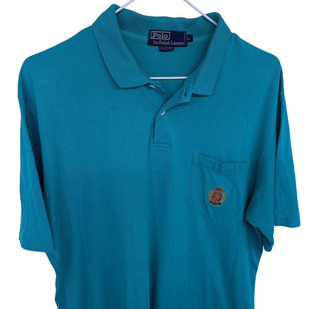 Vintage Polo Ralph Lauren Polo Shirt Large Blue Single Stitch Fine Cotton